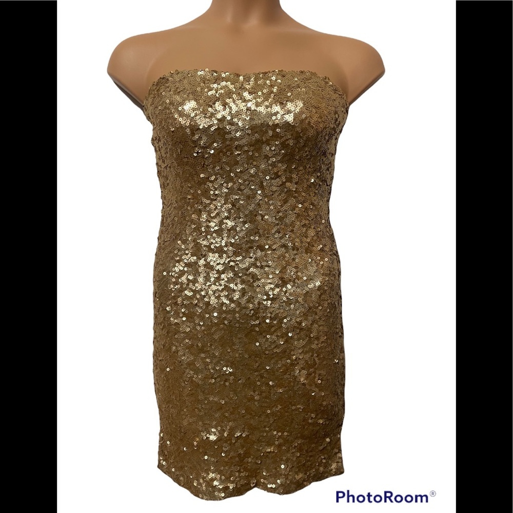 Gold sequin strapless dress
